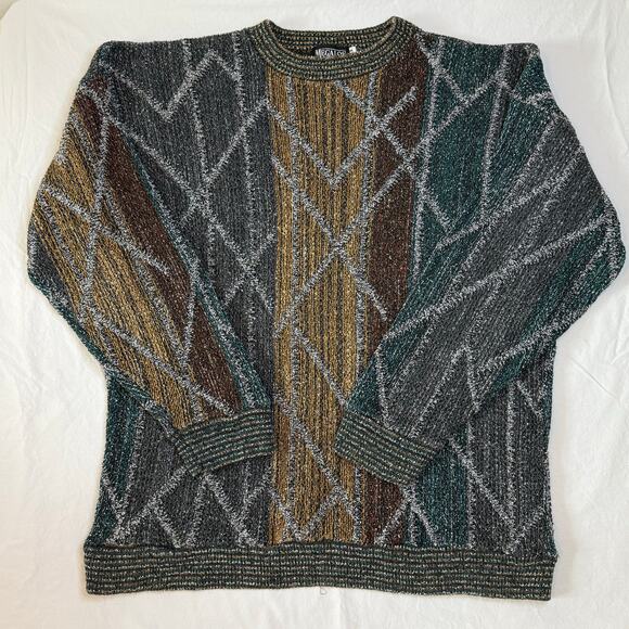 Vintage Megalos Textured Chunky Knit COOGI Style Sweater Grandpa Men 1X Heritage - Picture 1 of 9